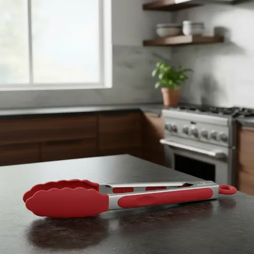 Pinzas Gastronomica Cocina Punta Silicona 27cm Rojo