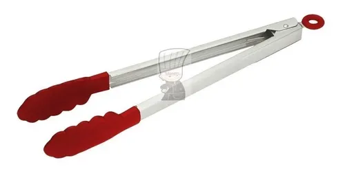 Pinzas Gastronomica Cocina Punta Silicona 27cm Rojo