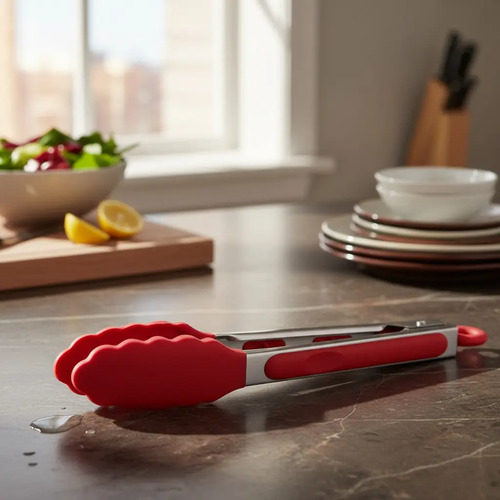 Pinzas Gastronomica Cocina Punta Silicona Roja 31 Cm Rojo