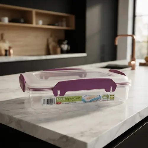 Hermético Rectangular Bajo 540 Ml Sandwich Polinplast Violeta