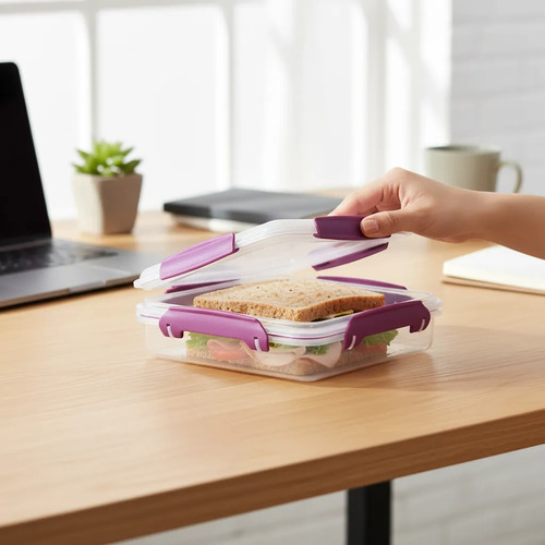 Hermético Rectangular Bajo 540 Ml Sandwich Polinplast Violeta