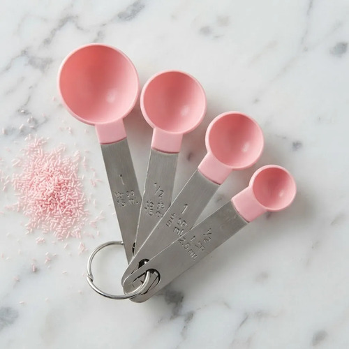 Set De 4 Cucharas Medidoras Pasteleria Reposteria Acero Inox Rosa