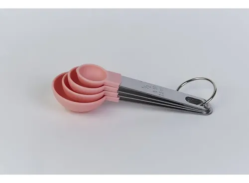 Set De 4 Cucharas Medidoras Pasteleria Reposteria Acero Inox Rosa