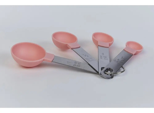 Set De 4 Cucharas Medidoras Pasteleria Reposteria Acero Inox Rosa