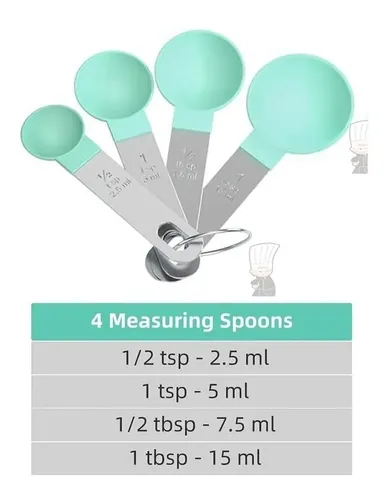 Set De 4 Cucharas Medidoras Pasteleria Reposteria Acero Inox Rosa