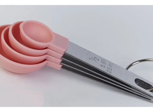 Set De 4 Cucharas Medidoras Pasteleria Reposteria Acero Inox Rosa