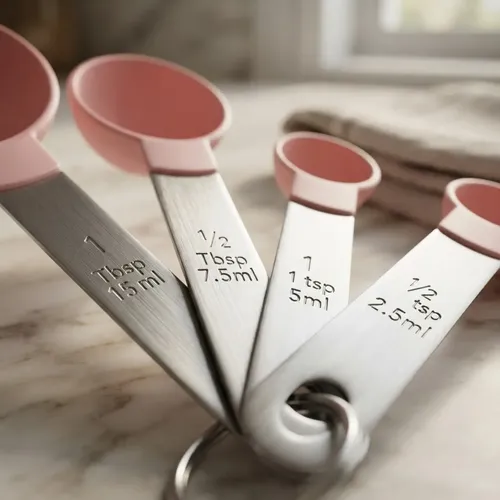 Set De 4 Cucharas Medidoras Pasteleria Reposteria Acero Inox Rosa