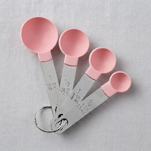 Set De 4 Cucharas Medidoras Pasteleria Reposteria Acero Inox Rosa