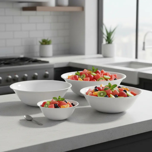 Set Bowls Compoteras Blancas Vidrio Opal Carol X4 Blanco