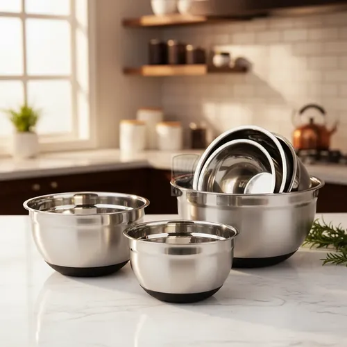 Set 4 Bowl De Acero Inoxidable Con Base Silicona 20/22/24/28 Negro