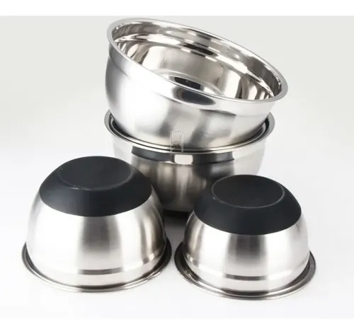 Set 4 Bowl De Acero Inoxidable Con Base Silicona 20/22/24/28 Negro