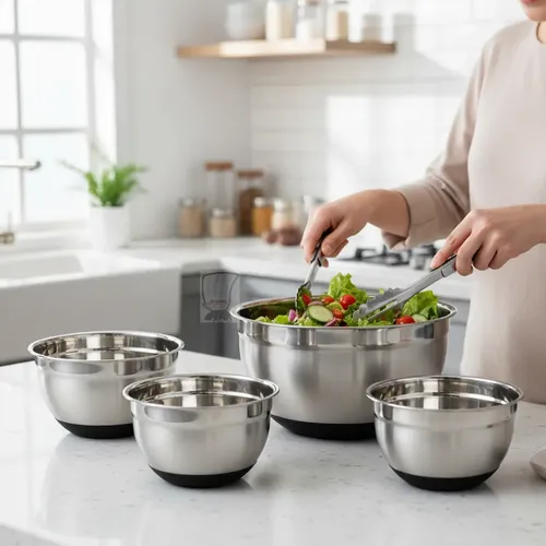 Set 4 Bowl De Acero Inoxidable Con Base Silicona 20/22/24/28 Negro