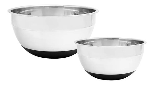 Set X2 Bowls Acero Inoxidable Base Silicona Antideslizante Plateado