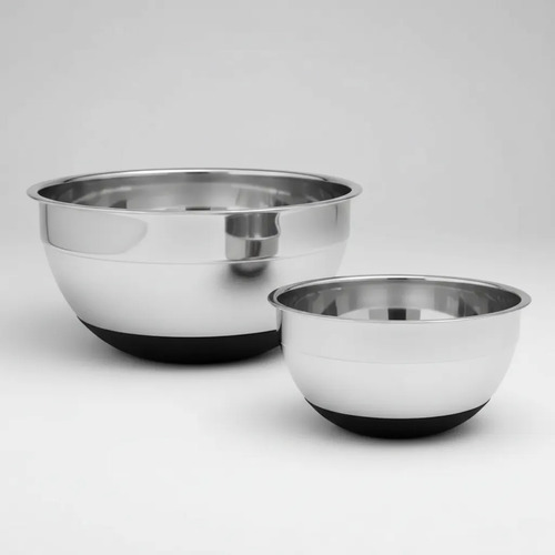 Set X2 Bowls Acero Inoxidable Base Silicona Antideslizante Plateado