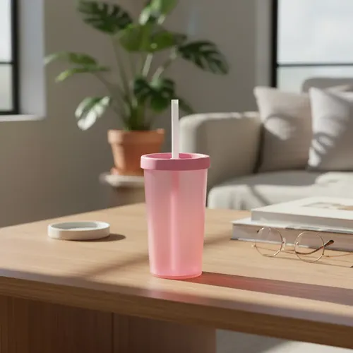 Vaso Con Tapa Y Sorbete Colores 500 Ml Coza Color Rosa