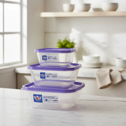 Pack 3 Hermético Rectangular Tuper Varias Medidas Reyplast Violeta