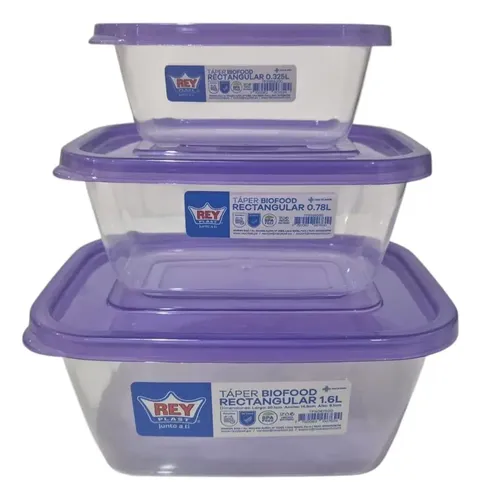 Pack 3 Hermético Rectangular Tuper Varias Medidas Reyplast Violeta