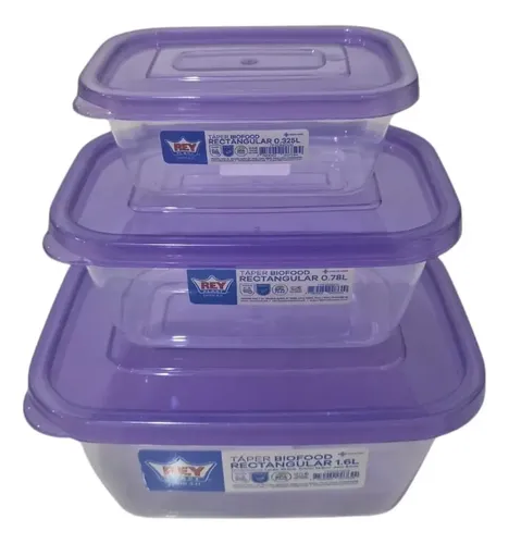 Pack 3 Hermético Rectangular Tuper Varias Medidas Reyplast Violeta