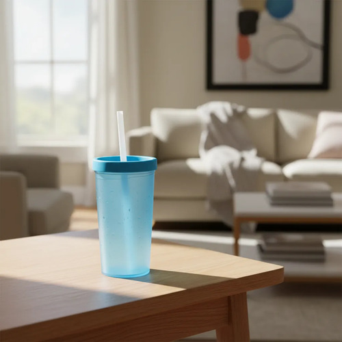 Vaso Con Tapa Y Sorbete Varios Colores 500 Ml Coza Azul