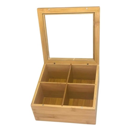 Caja De Te Madera Bamboo 4 Divisiones Tapa Acrilico