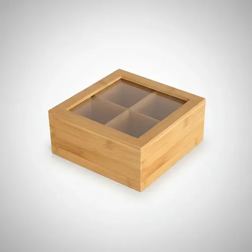 Caja De Te Madera Bamboo 4 Divisiones Tapa Acrilico