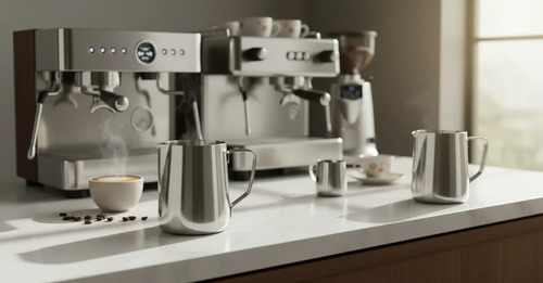 Kit Barista: Jarro Acero Pitcher Latte Arte 350ml Con Manija + Jarro Latte Acero Inox Mango 600ml