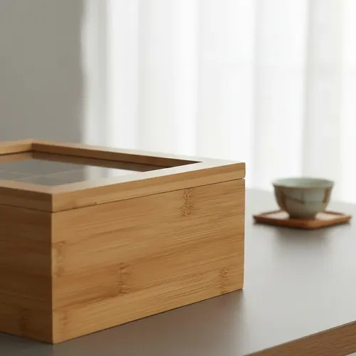 Caja De Te Madera Bamboo 4 Divisiones Tapa Acrilico