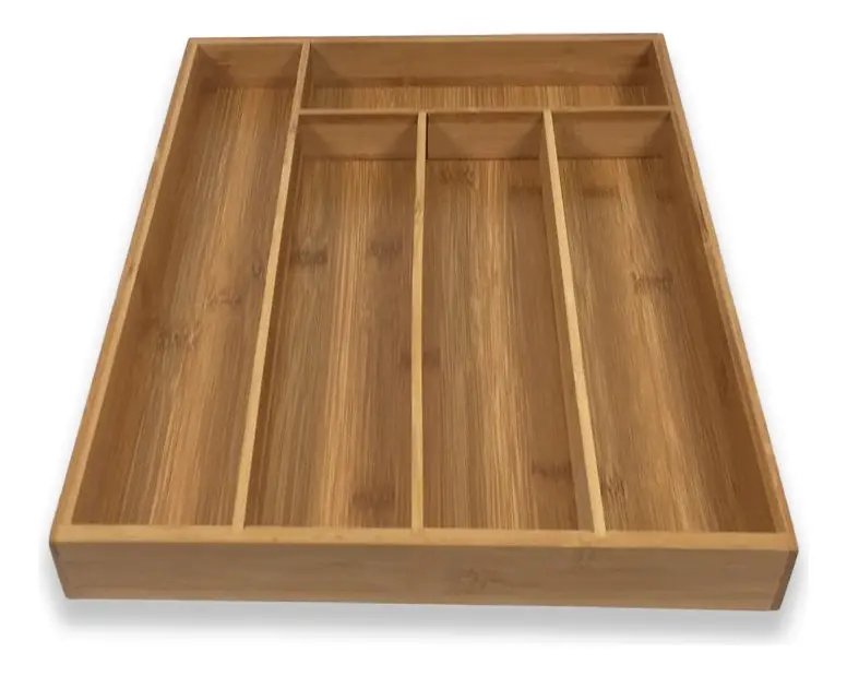 Cubiertero Madera Bambu Organizador Cubiertos 5 Cavidades