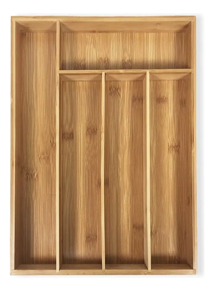 Cubiertero Madera Bambu Organizador Cubiertos 5 Cavidades