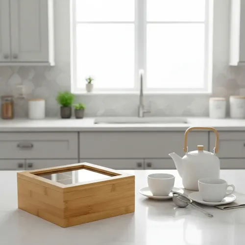 Caja De Te Madera Bamboo 4 Divisiones Tapa Acrilico