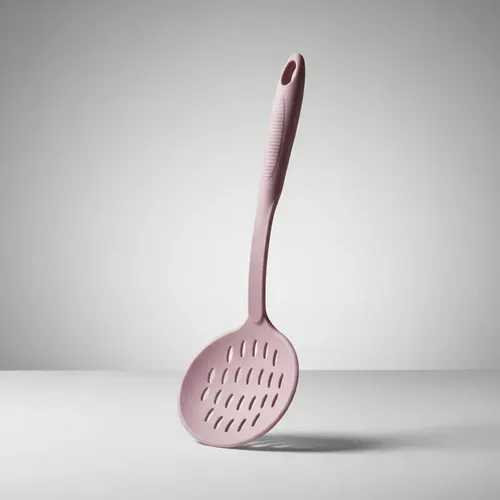 Espumadera Colador Mango Plastico Carol Areia Rosa