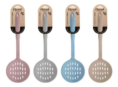 Espumadera Colador Mango Plastico Carol Areia Rosa