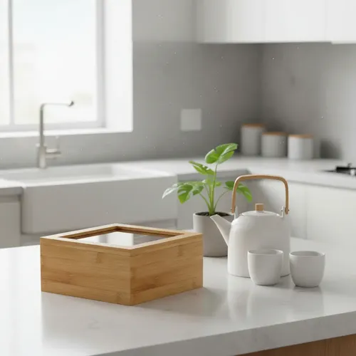 Caja De Te Madera Bamboo 4 Divisiones Tapa Acrilico