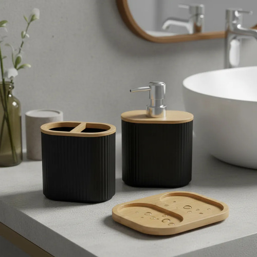 Set Baño 3 Piezas Jabonera Dispenser Porta Cepillos Base