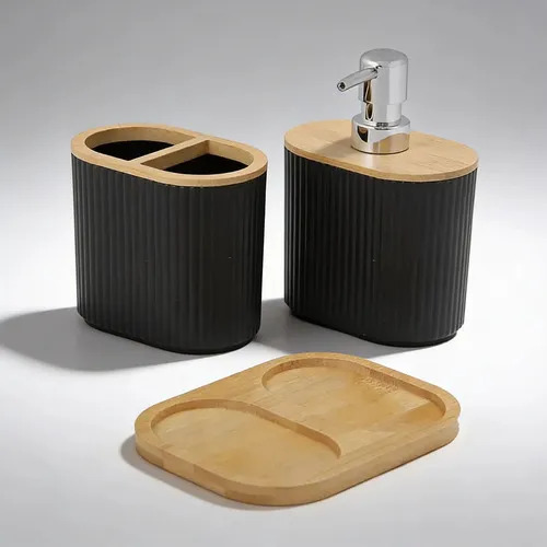 Set Baño 3 Piezas Jabonera Dispenser Porta Cepillos Base