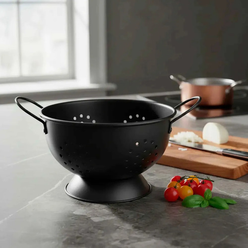 Colador De Pasta De Acero Pintado Carol De 21 Cm  Negro