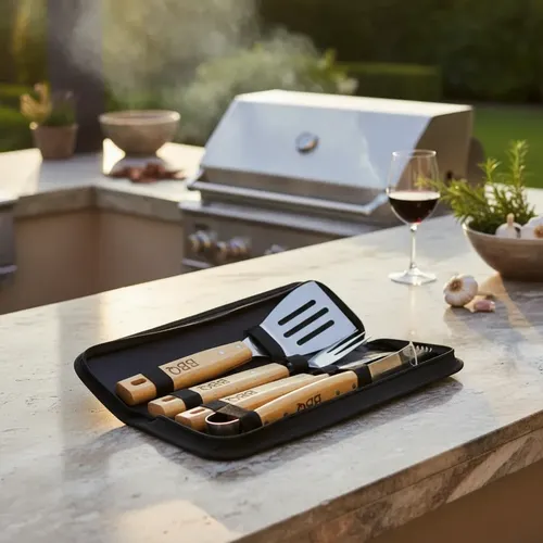 Set Asado 4 Piezas Parrillero Tela Cuchillo Espatula