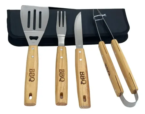 Set Asado 4 Piezas Parrillero Tela Cuchillo Espatula