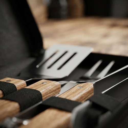 Set Asado 9 Piezas Parrillero Tela Cuchillo Tabla Espatula