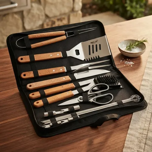 Set Asado 17 Piezas Parrillero Tela Cuchillo Tabla Espatula