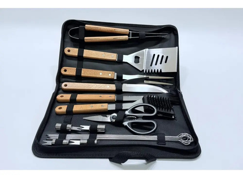 Set Asado 17 Piezas Parrillero Tela Cuchillo Tabla Espatula