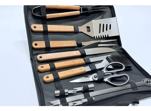 Set Asado 17 Piezas Parrillero Tela Cuchillo Tabla Espatula