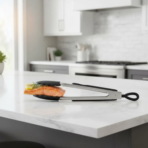 Pinza Gastronomica Mediana Cocina Punta Silicona 26 Cm Negro