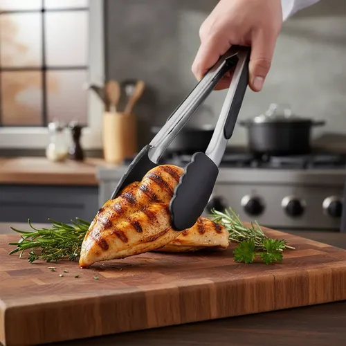 Pinza Gastronomica Mediana Cocina Punta Silicona 26 Cm Negro