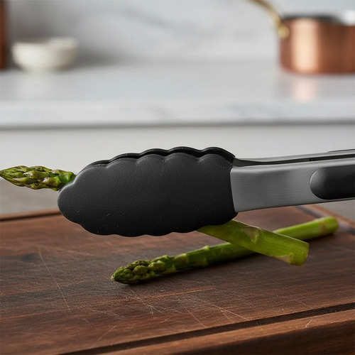 Pinza Gastronomica Mediana Cocina Punta Silicona 26 Cm Negro