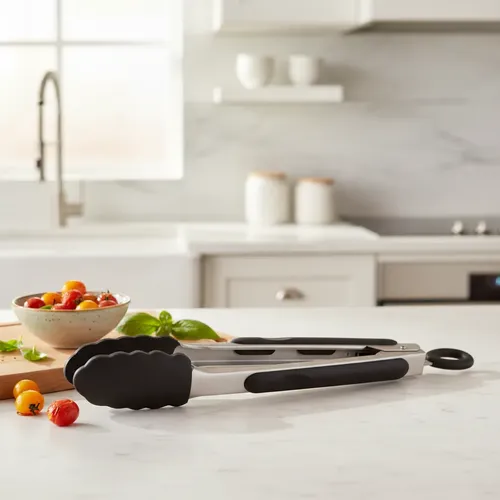Pinza Gastronomica Mediana Cocina Punta Silicona 29 Cm Negro