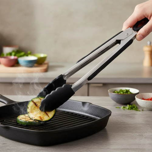 Pinza Gastronomica Mediana Cocina Punta Silicona 29 Cm Negro