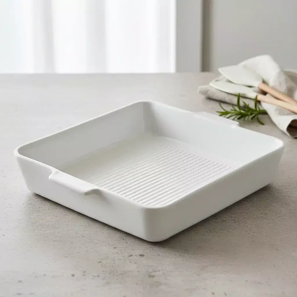 Fuente Porcelana Cuadrada Blanca Lineas 23 X 5