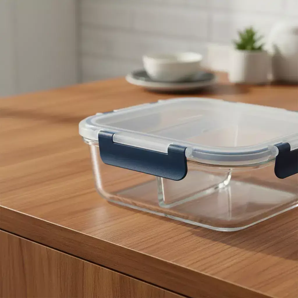 Tuper Vidrio Hermetico Rectangular 2 Divisiones Horno 980ml