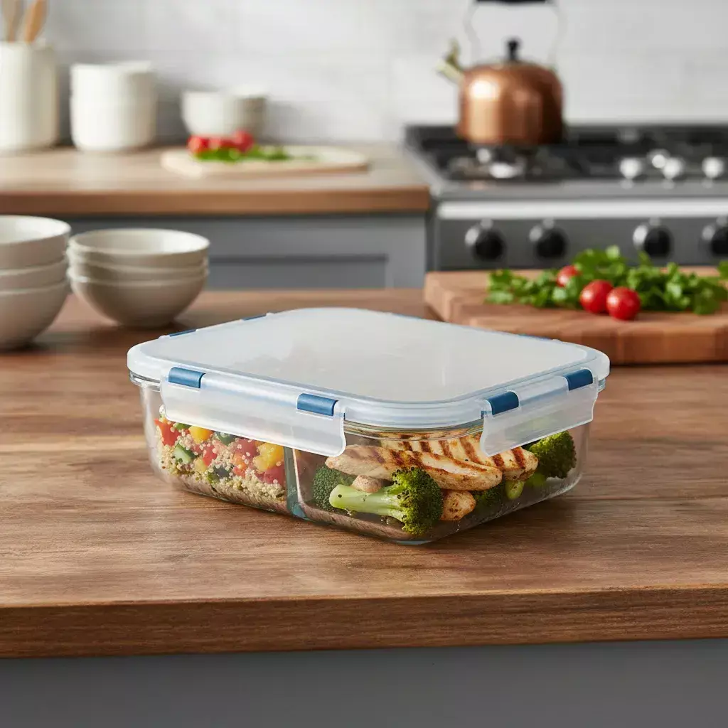 Tuper Vidrio Hermetico Rectangular 2 Divisiones Horno 1360ml